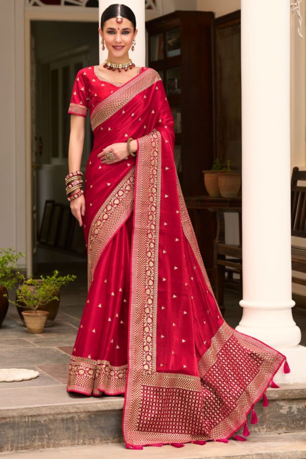 Red Banarasi Silk Saree with Golden Zari Border