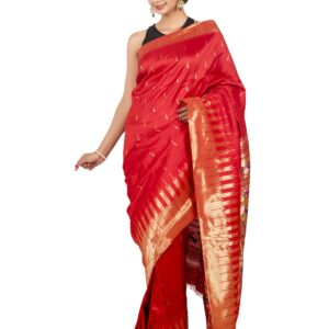 Traditional Red Paithani Silk Saree with Golden Zari Border