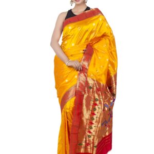 Yellow Paithani Silk Saree with Red Border and Golden Pallu